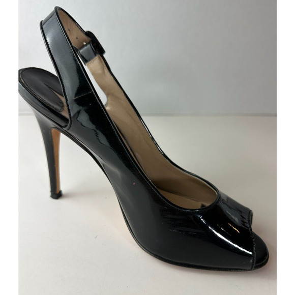 Manolo Blahnik Black Patent Leather Slingback Pump Peep Toe High Heels 38 US 8 - Picture 3 of 16
